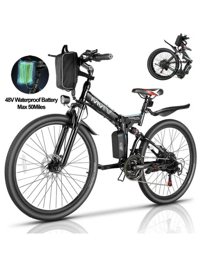 Vivi 350W Folding Electric Bike Electric Mountain Bicycle 26" Lightweight Ebike, Electric Bike for Adults with Removable 8Ah Lithium Battery,Professional 21 Speed