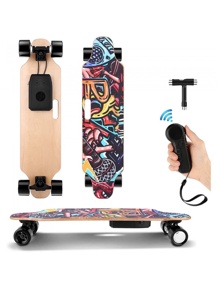 36" Electric Skateboard, 700W Electric Long Skateboard with Remote 8-Layer Maple, Top Speed of 20 mph, 13 Miles Range Suitable for Adult Beginners