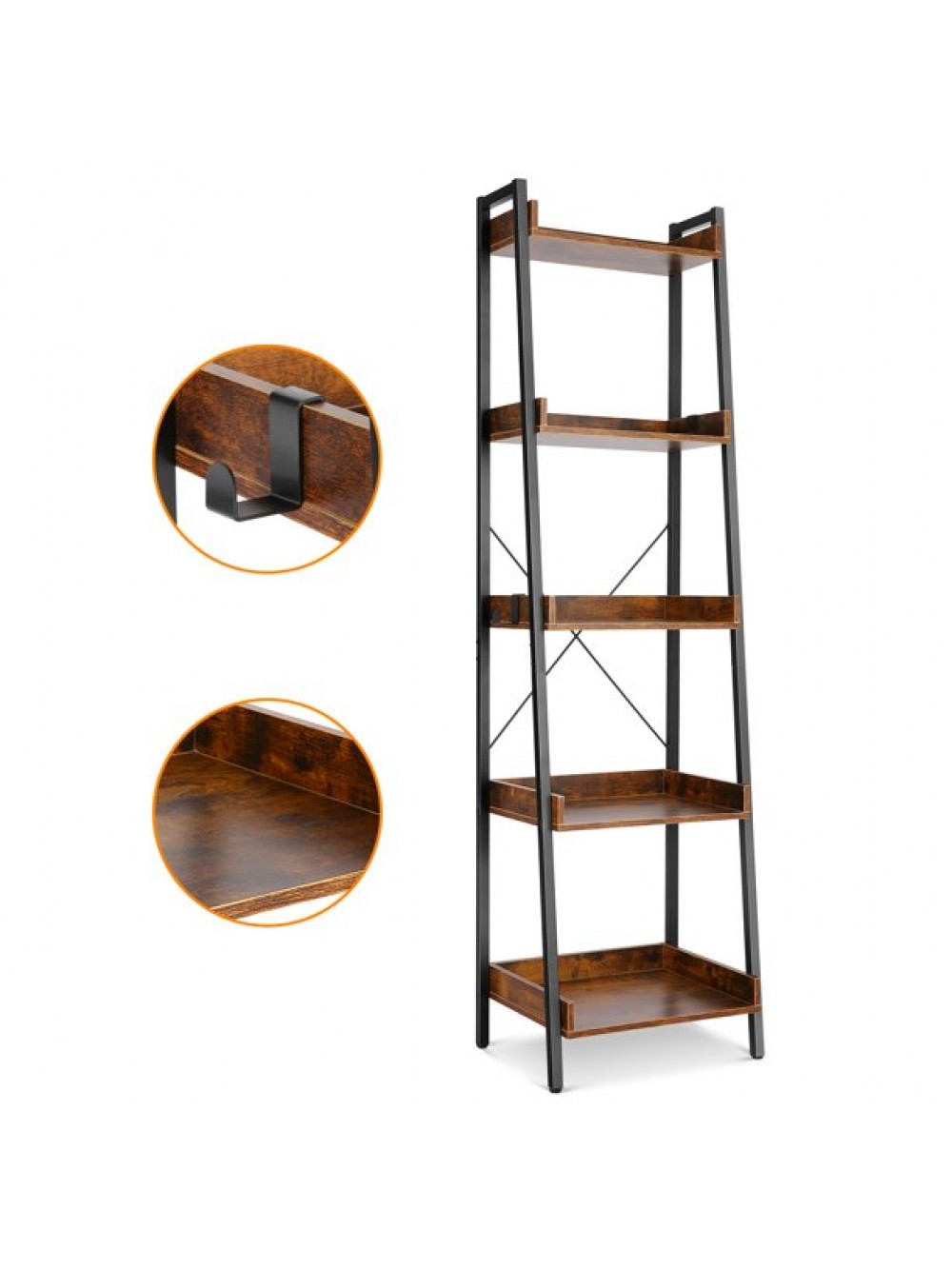 Tooluck Bookshelf, Ladder Shelf 5Tier, Freestanding Storage