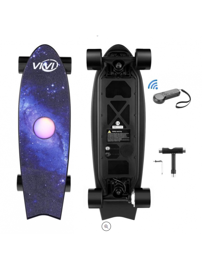 Vivi 28”350W Electric Skateboard with 7-Color Gradient Lights,18.6 MPH Top Speed Electric Longboard with Wireless Remote,3 Speed Adjustment for Kids, Teens, Adults