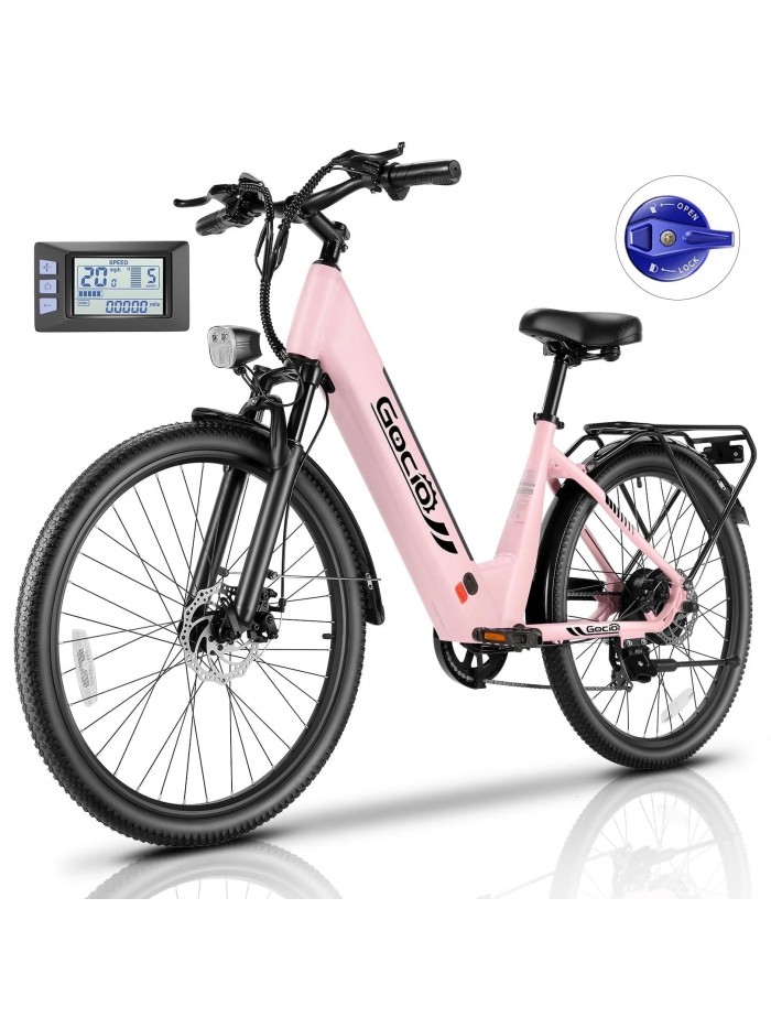 Gocio 26" x 2.1" Electric Bike for Adults, 500W Commuter Ebike, 48V 720wh Built-In Battery, 5 Riding Modes, Max 60 Miles, LCD, Lockable Front Suspension step thru