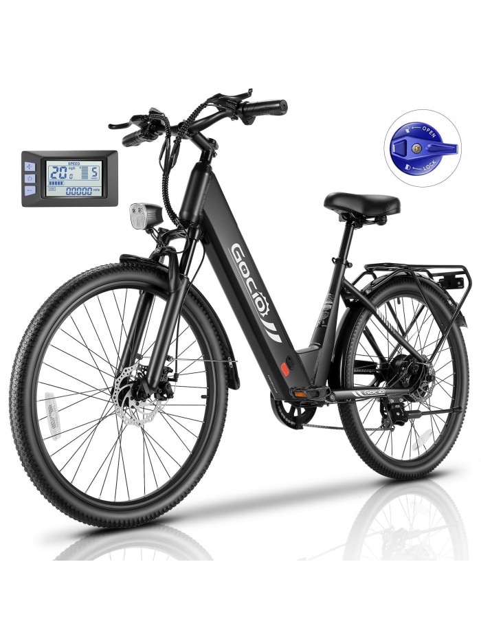 Gocio 26" x 2.1" Electric Bike for Adults, 500W Commuter Ebike, 48V 720wh Built-In Battery, 5 Riding Modes, Max 60 Miles, LCD, Lockable Front Suspension step thru e bikes UL 2849