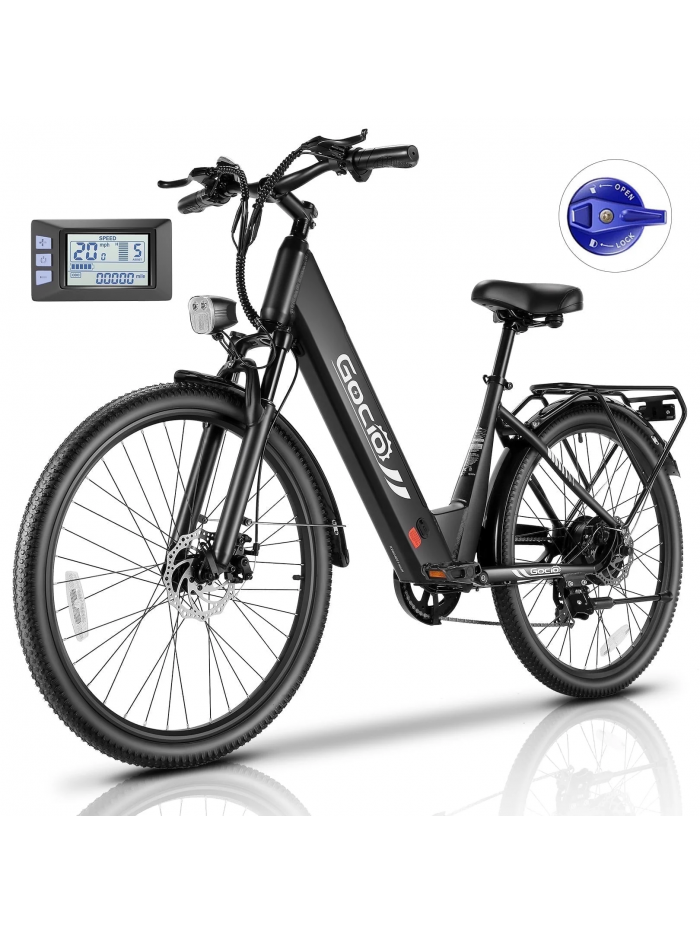  Gocio 26" x 2.1" Electric Bike for Adults, 500W Commuter Ebike, 48V 720wh Built-In Battery, 5 Riding Modes